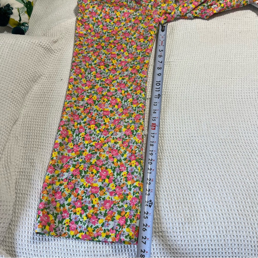 Vintage 70’s Flower Power Bright Floral Pants Trousers Straight Flare Leg Medium - Picture 5 of 16